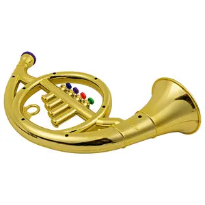 Instrumento <span class=keywords><strong>Musical</strong></span> de Viento, Trompa Francesa para Niños Pequeños, Trompa Metálica Dorada de ABS con 4 Teclas de Colores - Product Image 1
