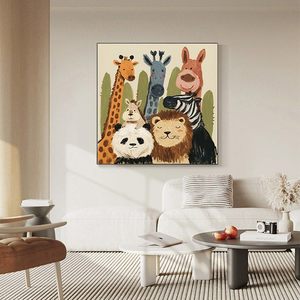 Modern Cute Animals Oil Painting With <b>Frame</b> 60x60cm For Children's Room Decor - Product Image 4