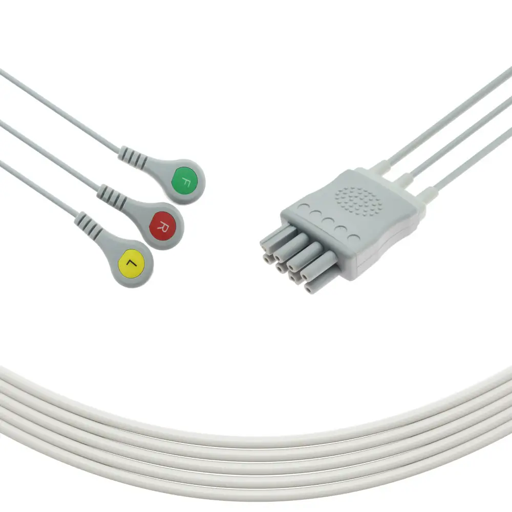 Medical Supplier Compatible with Nihon Kohden Life Scope TR/ ZM-520-PA ECG Leadwire, 3 leads snap AHA ECG cable