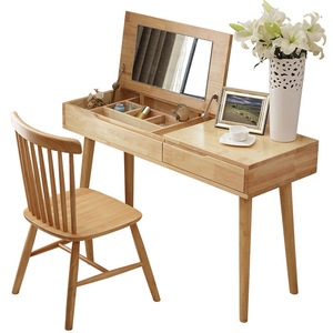 Solid Wood Dressing <b>Table</b> Natural Color <b>Mirror</b> Bedroom Furniture Versatile Design - Product Image 3