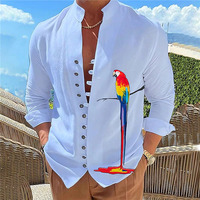 RNSHANGER Herbst Papagei Druck Männer Shirts Mode Langarm Einfarbig Stehkragen Freizeit hemd Strand Atmungsaktives Hemd