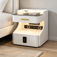 Table de chevet moderne en cuir avec éclairage LED tactile, tiroir de rangement et serrure à code pour chambre à coucher