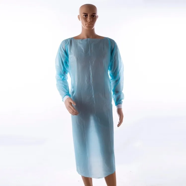 Vestido CPE para cirurgia, vestido azul descartável, avental, roupa de proteção com alça de polegar, roupa de isolamento