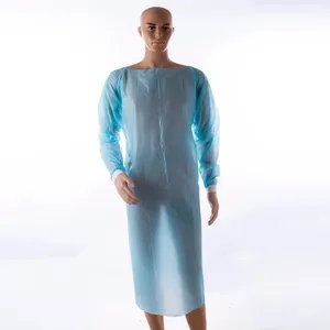 Cpe vestido azul descartável, vestido cpe de plástico à prova d'água