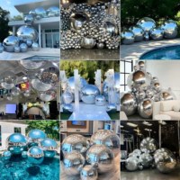 Décoration de scène de mariage, boule miroir gonflable laser disco, grande boule géante rouge, bleue, dorée, verte, noire, revêtement PVC, autre tissu tissé