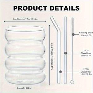 Tasse à café en <span class=keywords><strong>verre</strong></span> rayé à haute teneur en borosilicate <span class=keywords><strong>avec</strong></span> <span class=keywords><strong>paille</strong></span> en <span class=keywords><strong>verre</strong></span> <span class=keywords><strong>intégrée</strong></span> pour boissons - Product Image 3
