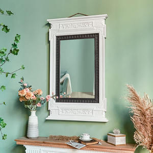 Miroir mural rustique et écologique pour salon, grand format, avec cadre en bois blanc et noir et motif floral sculpté - Product Image 2