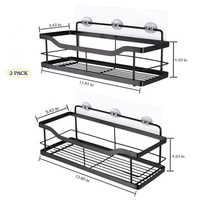 Étagères de rangement auto-adhésives à double niveau en acier inoxydable SUS304, caddie de douche mural noir mat, sans perforation, avec crochets