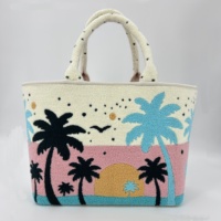 Bolso bordado personalizado de tela de rizo para mujer, bolso de mano de playa para verano, bolso de mano con patrón de árbol de coco con bolsillo interior con cremallera