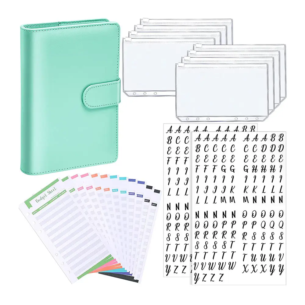 A6 pu notebook in pelle organizzatore per risparmio di denaro portafoglio trasparente tasca con cerniera 6 anelli budget planner raccoglitore con inserto per busta in contanti