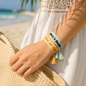 Pulseras <span class=keywords><strong>de</strong></span> la <span class=keywords><strong>Amistad</strong></span> <span class=keywords><strong>de</strong></span> Moda con Borlas y Cuerda Trenzada, Diseño <span class=keywords><strong>de</strong></span> Verano, Sol y Playa, con Bordado 'Sunkissed' - Product Image 3