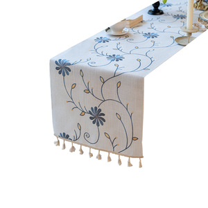 <b>Table</b> <b>Runner</b> Floral Embroidery Tassel Edge 33 In Polyester For <b>Dining</b> Coffee <b>Table</b> Decor - Product Image 5