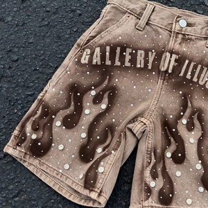 Shorts en jean vintage coupe droite personnalisés par le fabricant, imprimés, style streetwear, été, avec strass, Y2K, décontracté - Product Image 3