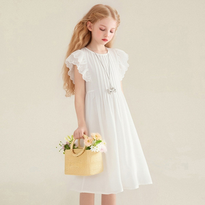 <span class=keywords><strong>Vestito</strong></span> <span class=keywords><strong>Bianco</strong></span> in Pizzo con Volant Senza Maniche per Bambine, Abito Estivo Casual a Linea A per Bambine Piccole - Product Image 5