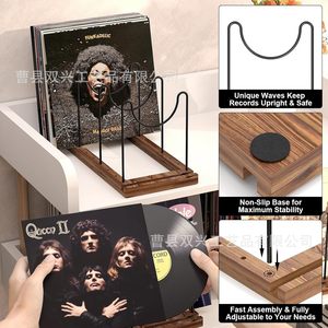Wooden Record Organizer <b>Shelf</b> With Metal Supports For Vinyl Storage And Display <b>Desktop</b> Use - Product Image 1