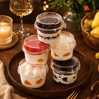 Gobelet à dessert rond en PET transparent jetable avec couvercle, récipient pour mousse, pudding, yaourt, tiramisu, bol de rangement pour gâteau à emporter en plastique