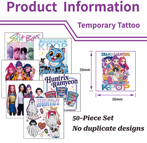 50 Pezzi Adesivi <span class=keywords><strong>Tatuaggio</strong></span> Kpop Gruppo Hunter Girl, Ecologici, Colorati, Cartoni Animati, Graffiti Creativi per Viso e Corpo - Product Image 3