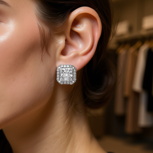 Pendientes Clásicos Cuadrados con Circonita Cúbica de Corte Princesa en Engaste de Bisel, Joyería de Moda para Compromiso de Mujer, Aleación de Zinc E799 - Product Image 2