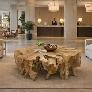 Handmade Multifunctional Natural Teak Root Coffee <b>Table</b> Glass <b>Top</b> Durable <b>Solid</b> <b>Wood</b> Frame Contemporary Artistic Driftwood - Product Image 4