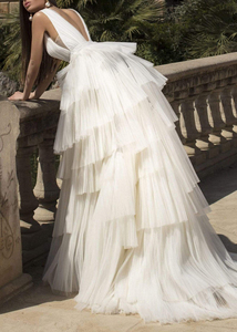 Vestidos de Noche Elegantes de Alta Calidad con Escote en V y Volantes en Línea <span class=keywords><strong>A</strong></span>, Diseño de Vestidos de Fiesta con Capas - Product Image 6