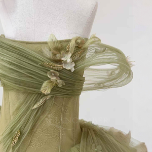 Robe de bal vert sauge Nt85 avec accessoires floraux, décolleté cœur, dos corset, grande taille Jancember - Product Image 4