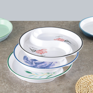 Plato de servir redondo de melamina con forma de Tai Chi, de dos compartimentos, para uso en banquetes de hotel P480 - Product Image 2