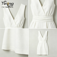 Robe de soirée décontractée pour femme, mini, en coton et lin blanc, col en V, sans manches, style portefeuille, taille haute, plissée, coupe trapèze, avec logo personnalisé, support usine