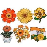 Badge en émail dur 3D en métal, motif marguerites africaines jaunes-orangées, objet de collection artistique pour les amateurs de plantes et de fleurs, personnalisable
