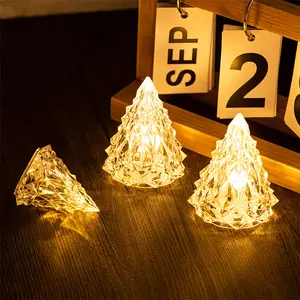 Transparant Acryl Led Kleurrijke Kristallen Knipperende Nachtlampje Mini Kerstboom Knipperende Kerstboom