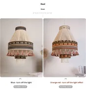 Lustre en tissu de coton et de lin avec corde en fer, style bohème marocain rétro, LED, économie d'énergie, hauteur réglable, pour salon