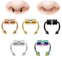 Lot de 5 Pièces Personnalisables en Acier Inoxydable Zircon Labret Téton Ventre Orteil Nombril Septum Faux Anneaux de Nez Clous d'Oreille pour Femmes
