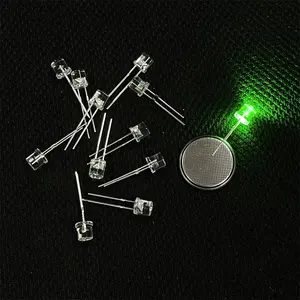 Top Flat Head Clear Lens 0.2W 3V Flat Top 5mm Dip F5 LED Emerald Green Light 515nm 520nm 525nm LED Emitting Diode Bulbs