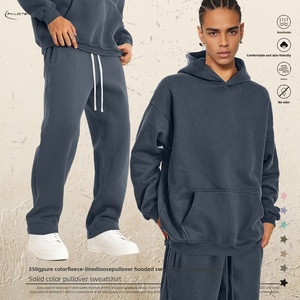 QianXi 2026 Winter Men's Hooded Fleece Sweatshirt &amp; Sweatpants Set 350g Polyester/Cotton Breathable Streetwear Trousers For Men - Product Image 2