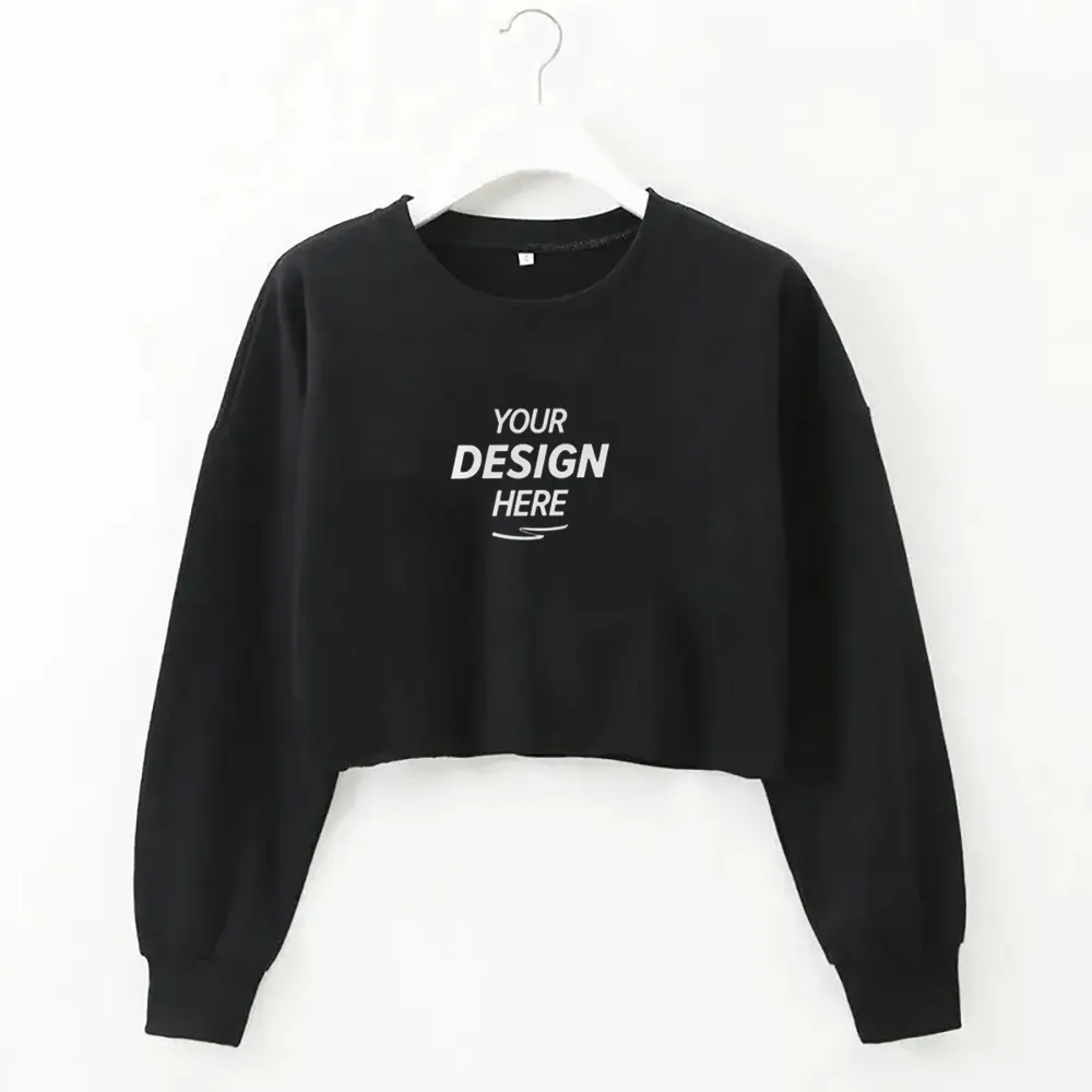 HG211 Hot Sale Women's Crewneck Long Sleeve Crop Tops Workout Casual Pullover Loose Solid Women Sweatshirts