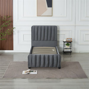 Ensemble de meubles de chambre à coucher contemporain et moderne, <span class=keywords><strong>lit</strong></span> simple <span class=keywords><strong>en</strong></span> tissu gris capitonné, style doux, <span class=keywords><strong>lit</strong></span> elliptique - Product Image 4