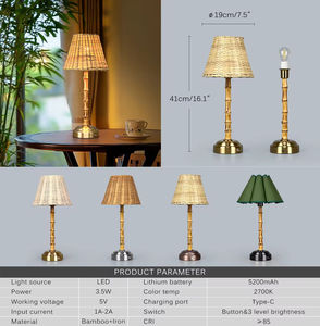 In Stock lampada da tavolo a LED 2700K sostituibile In Rattan <span class=keywords><strong>paralume</strong></span> In bambù senza fili ricaricabile per camera da letto interna illuminazione flessibile - Product Image 5