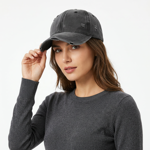 Casquette de baseball en molleton de coton noir vieilli, 6 panneaux, style vintage déchiré, réglable, unisexe, décontractée, sportive, style urbain - Product Image 6