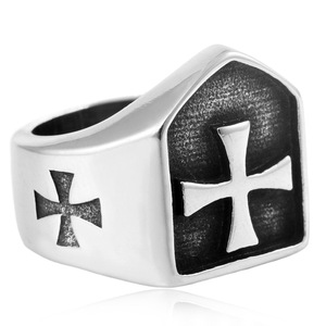 yunnique Men's <b>Titanium</b> Steel Cross Shield <b>Ring</b> Silver Geometric Fashion Jewelry Gift - Product Image 3