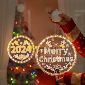 2024 Led Creative Merry Christmas Hanging Night Lights Battery Sucker New year Party Window Decorative Light Holiday lighting