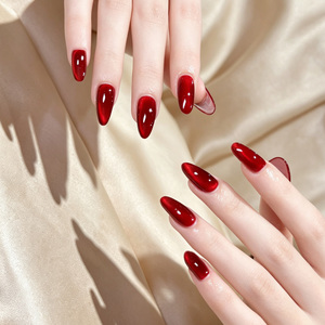 Uñas Postizas de Gel ABS Brillantes Rojas Anchas con Efecto Ojo de Gato, Forma Almendrada Mediana, 30 Piezas (XS-S-M) para Dedos, Venta al por Mayor para Salones OEM - Product Image 4