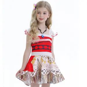 Halloween Little Girl Ruffled Short Sleeve Princess Moana Backless Dress Little Girls Clothes