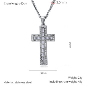 Grande Muraille Motif Religieux Zircon Croix Anti Non Ternir Sans Étanche En Acier Inoxydable Bijoux De Mode Pendentif Colliers Hommes - Product Image 5