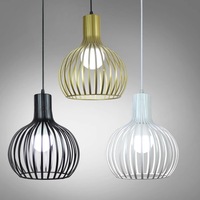 Lustre créatif en forme de cage à oiseaux, suspension unique en fil métallique, lampe décorative pour restaurant, bar, café, en fer forgé noir, blanc, or, LED