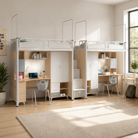 Lit superposé pour étudiants, lit superposé pour dortoir universitaire avec table d'étude, armoire et étagère à livres