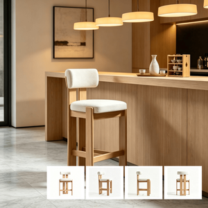 <span class=keywords><strong>Tabouret</strong></span> de bar <span class=keywords><strong>avec</strong></span> structure en bois massif frêne/chêne et <span class=keywords><strong>assise</strong></span> et dossier rembourrés en tissu bouclé - Product Image 4