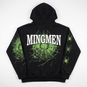 Felpa con Cappuccio Oversize Unisex Mingmen Streetwear, Stampa Personalizzata con Grafica a Ragnatela, Felpe Pesanti in Cotone per Uomo - Product Image 4