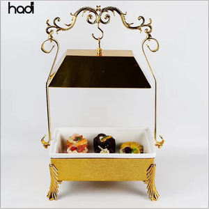 Tampa suspensa redonda dourada, de alta qualidade, buquê, domo, alimentos, aquecedor de cerâmica - Product Image 4