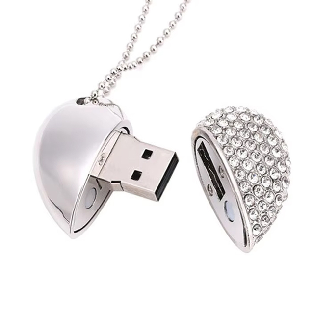Promotional Heart-Shaped Diamond Crystal Love USB Flash Drive Giveaway Gift Ring Jewelry Flash Drive 1GB to 64GB