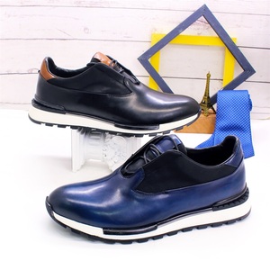 Zapatos Deportivos Casuales de Cuero Vacuno Genuino para Hombre, Transpirables, con Suela Antideslizante, Parte Superior Lisa, Banda Elástica, para Primavera y Otoño - Product Image 5