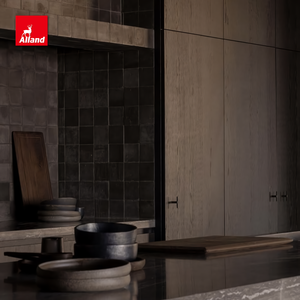 <span class=keywords><strong>Porte</strong></span> plate sur mesure Alland, style minimaliste foncé, placage de noyer <span class=keywords><strong>noir</strong></span> à grain vertical, avec pierre de marbre texturée naturelle - Product Image 3